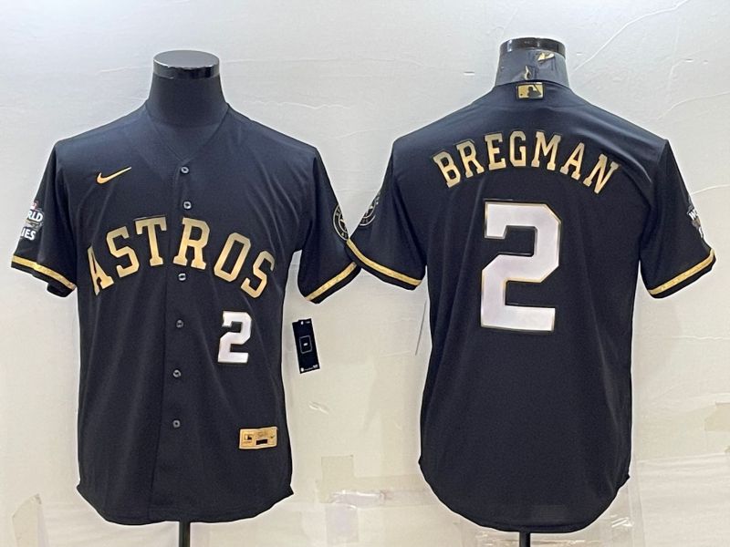 Men Houston Astros 2 Bregman Black Gold Nike 2022 MLB Jerseys